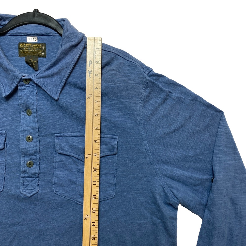 Lucky Brand Shirt Mens XL Blue Long Sleeve Button Up Pocket Tee Henley
